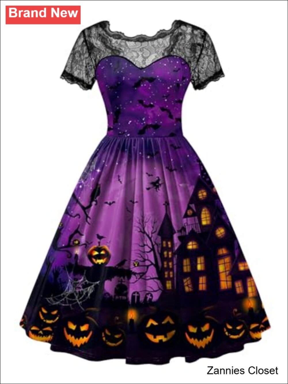 👻 Halloween Lace Short Sleeve A-Line Witch Costume Dress